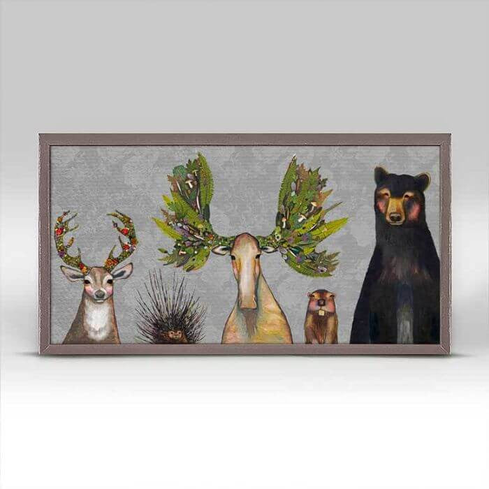 Forest Five on Floral Mini Framed Canvas Print by Eli Halpin