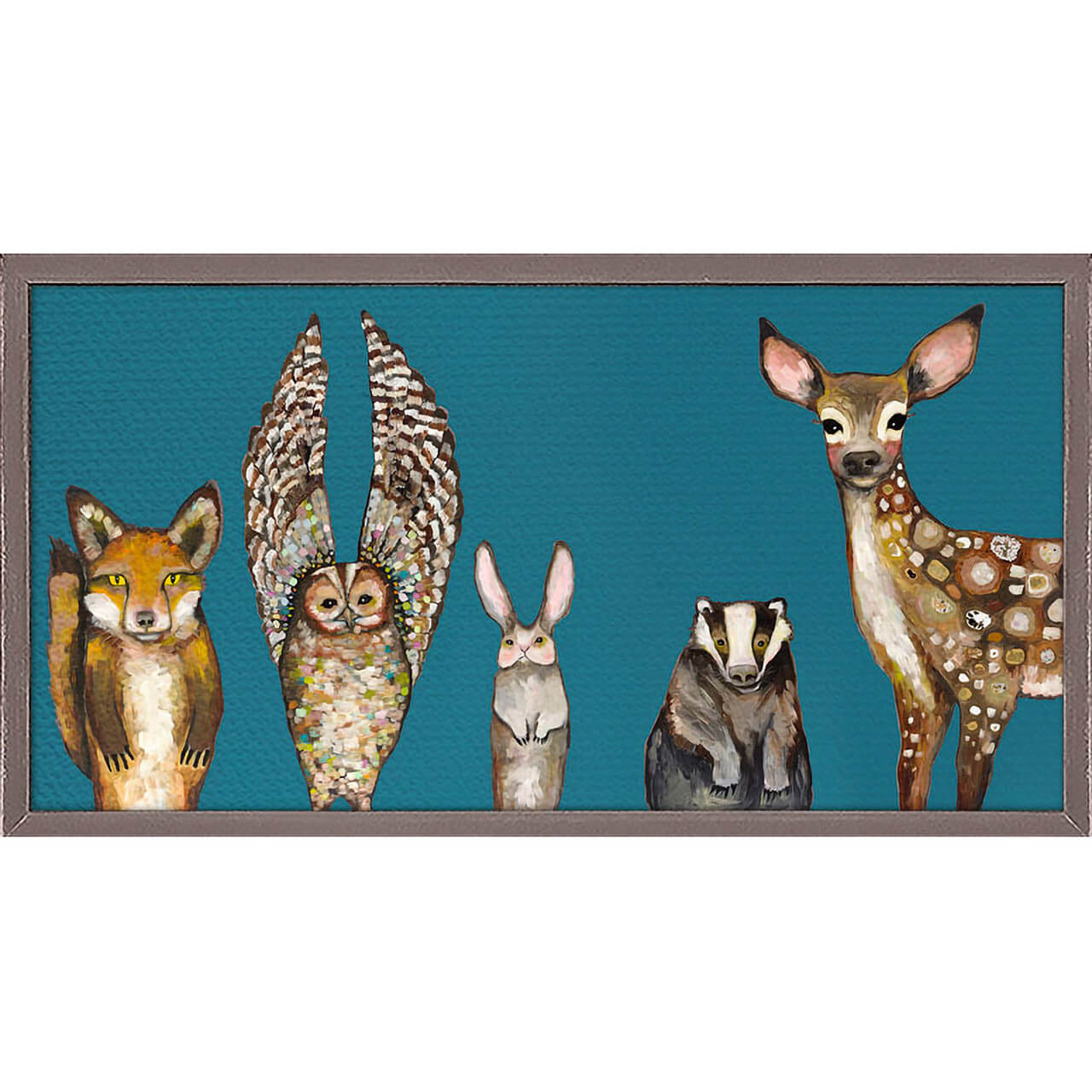 Forest Animals on Teal Mini Framed Canvas Print by Eli Halpin