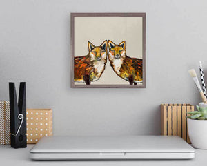 Fox Duo on Cream Mini Framed Canvas Print by Eli Halpin