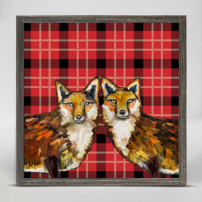 Fox Duo on Tartan Mini Framed Canvas Print by Eli Halpin