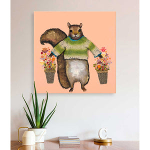 Squirrel in a Green Sweater Canvas Print by Eli Halpin + 10"x10"