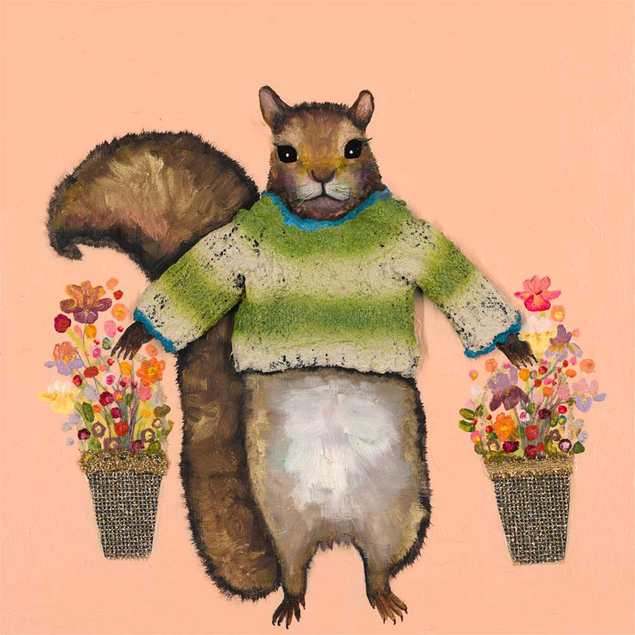 Squirrel in a Green Sweater Canvas Print by Eli Halpin + 10"x10"