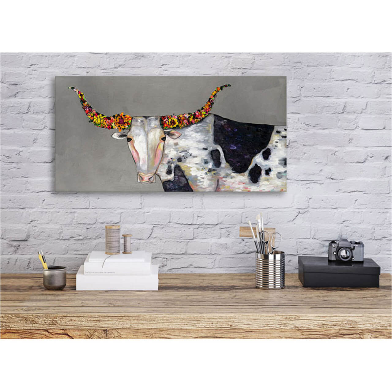 Longhorn Blooms Canvas Print by Eli Halpin + 12"x24"