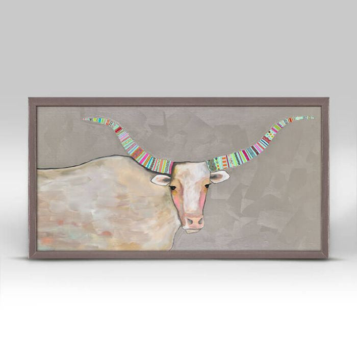 Longhorn on Pearl Gray Mini Framed Canvas Print by Eli Halpin