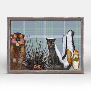 Miss Skunk and Crew on Plaid Framed Print by Eli Halpin