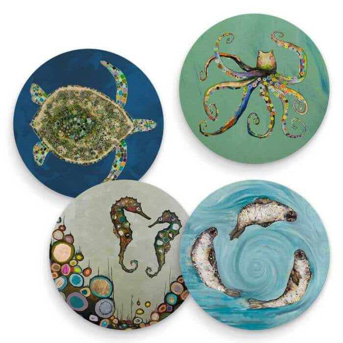 Try Eli Halpin's collection of colorful coasters on your tabletop and impress your guests during cocktail hour or tea time!