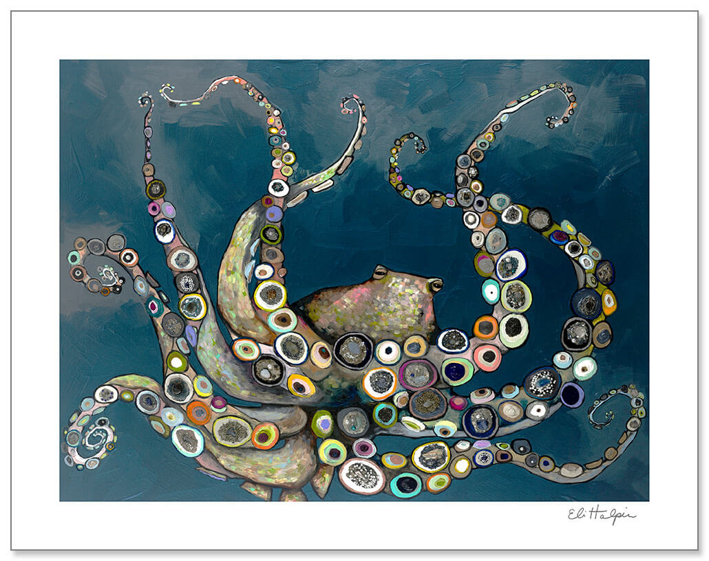 Octopus in the Deep Blue Sea Print by Eli Halpin + 11"x14" Paper