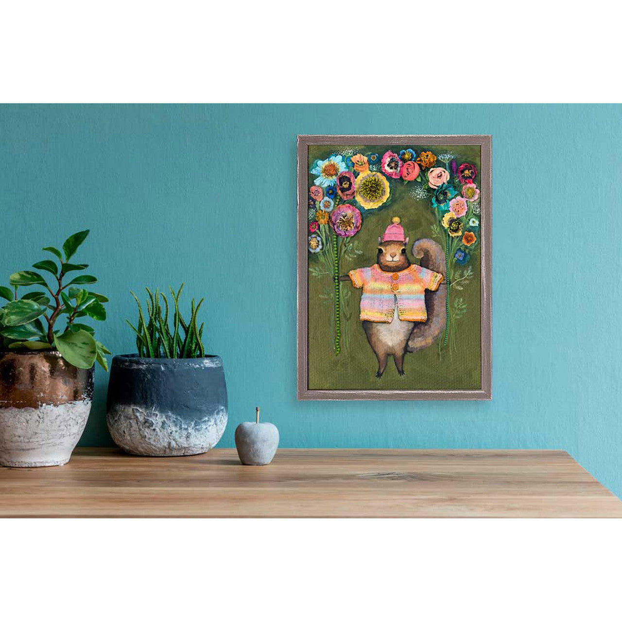 Squirrel Bouquet Mini Framed Canvas Print by Eli Halpin