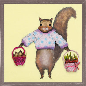 Squirrel in Purple Sweater Mini Framed Canvas Print by Eli Halpin