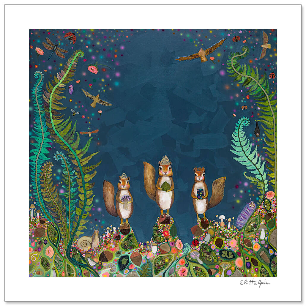 Squirrel Royale - Fiddlehead Ferns Print by Eli Halpin + 12"x12" Paper