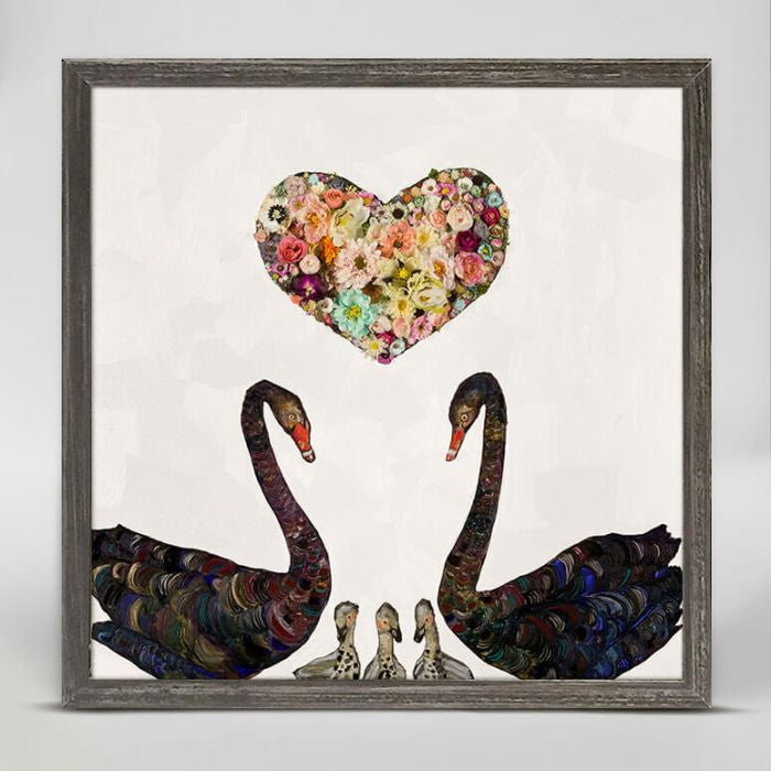 Swan Love on Pearl Mini Framed Canvas Print by Eli Halpin