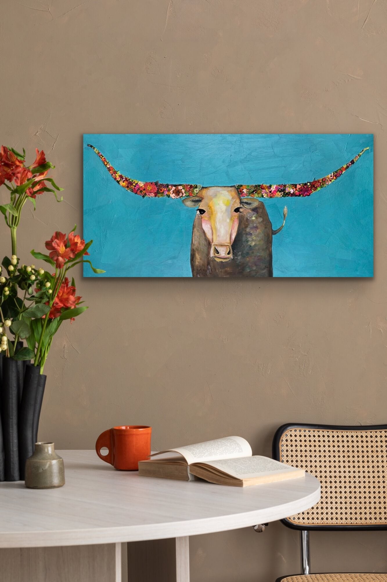 Longhorn with Swinging Tail Canvas Print by Eli Halpin + 18"x36"