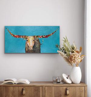 Longhorn with Swinging Tail Canvas Print by Eli Halpin + 18"x36"