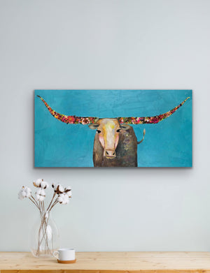 Longhorn with Swinging Tail Canvas Print by Eli Halpin + 18"x36"