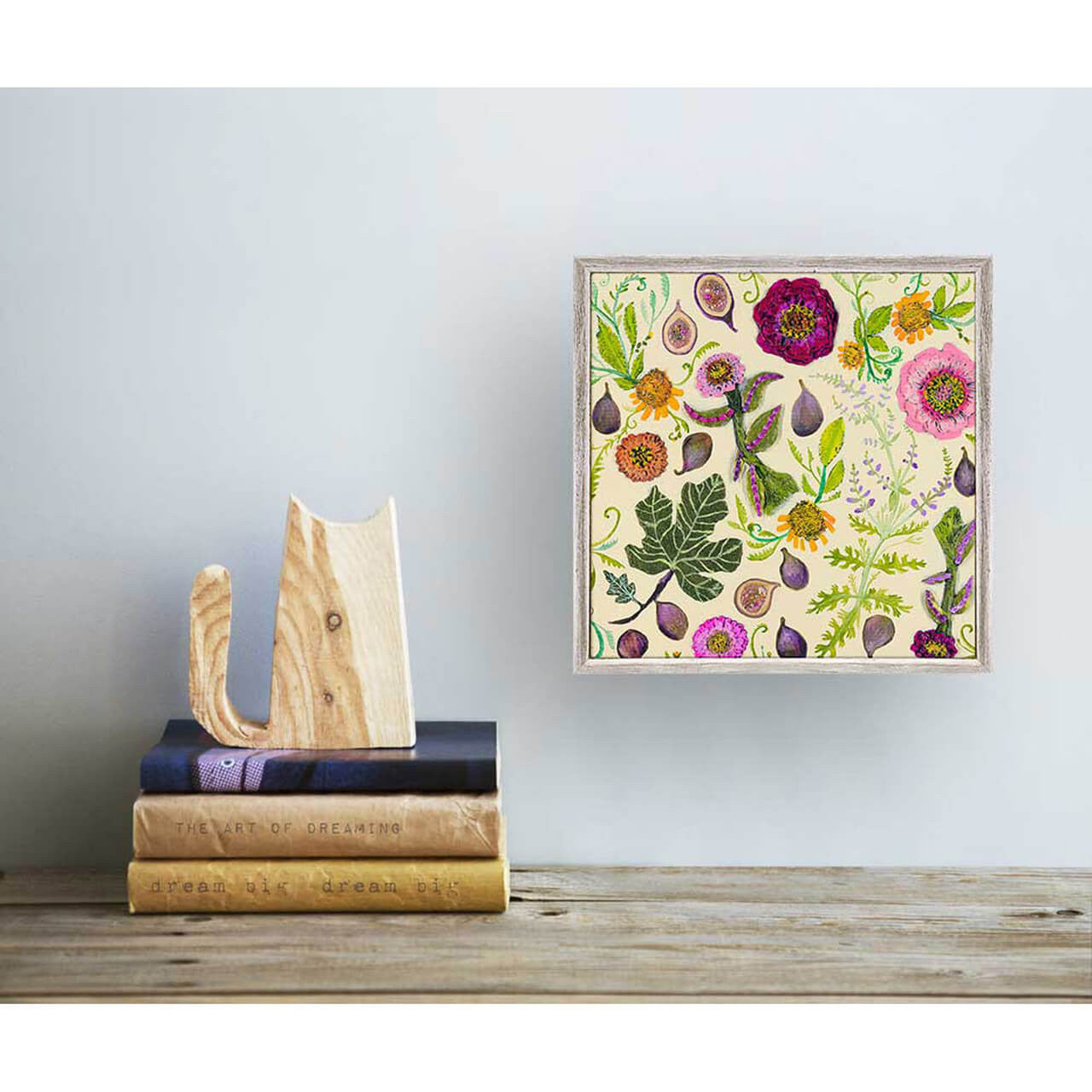 Wildflowers - Figs, Sage & Flame Vine Print by Eli Halpin - Austin Tx Artist
Mini Framed Canvas Print 
6" x 6"
An assortment of blossoms found only in remote landscapes are complemented by a beautiful blue background in this floral masterpiece by Eli Halpin. Miniature versions of the signature canvas wall art are each framed with a rustic wood finish.