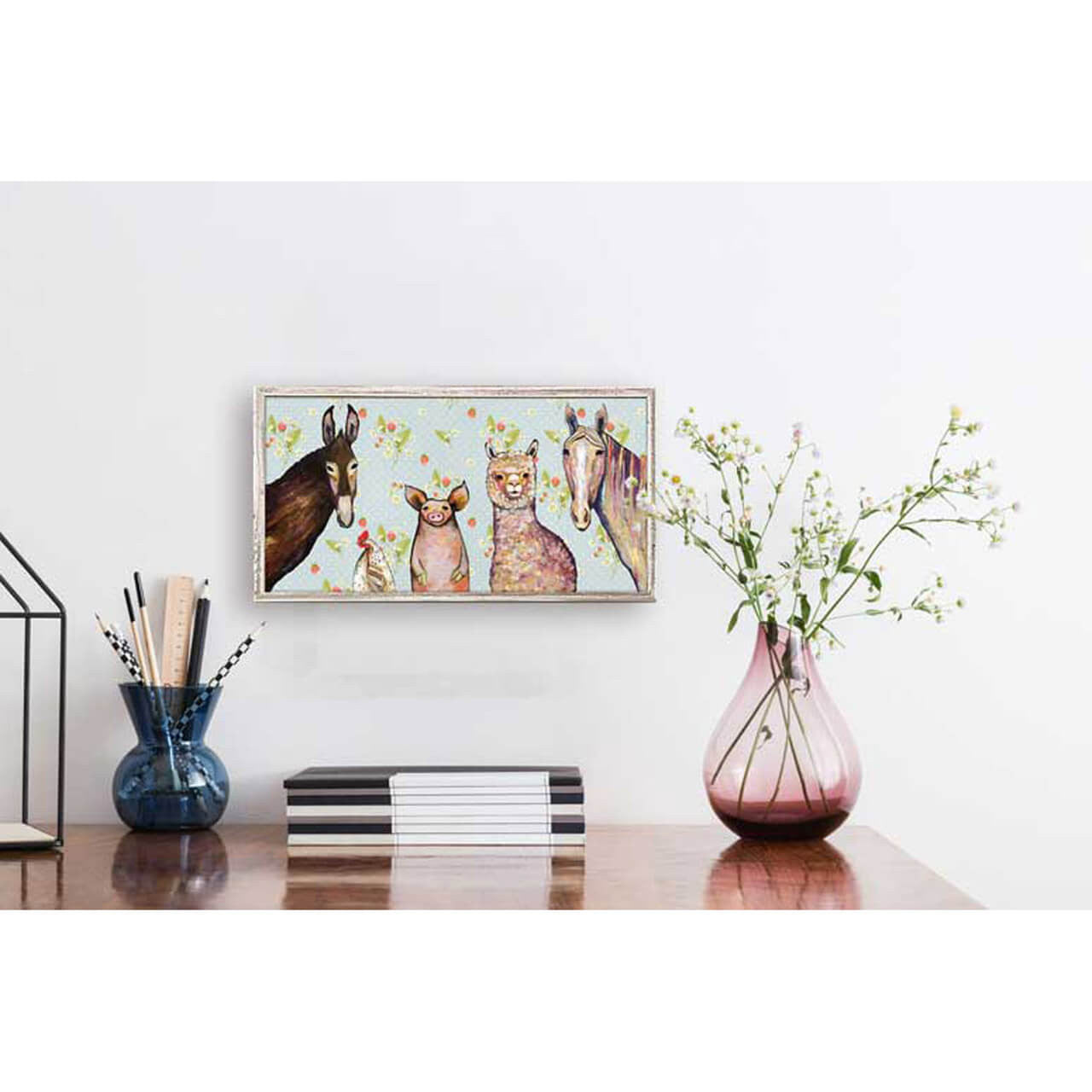 Alpaca and Pals - Strawberry Patch Mini Framed Canvas Print by Eli Halpin