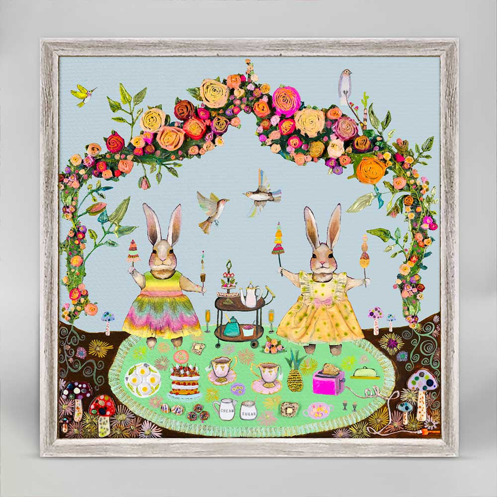 Bunny Tea Party Mini Framed Canvas Print by Eli Halpin