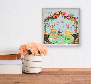 Bunny Tea Party Mini Framed Canvas Print by Eli Halpin