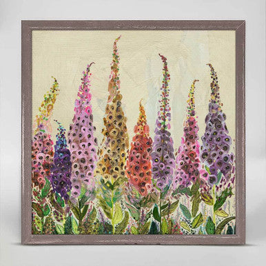 Foxgloves on Cream Mini Framed Canvas Print by Eli Halpin