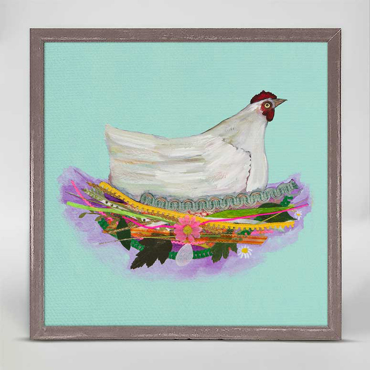 Nesting Hens - White Hen Mini Framed Canvas Print by Eli Halpin