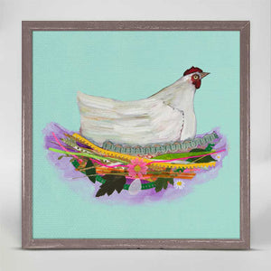 Nesting Hens - White Hen Mini Framed Canvas Print by Eli Halpin