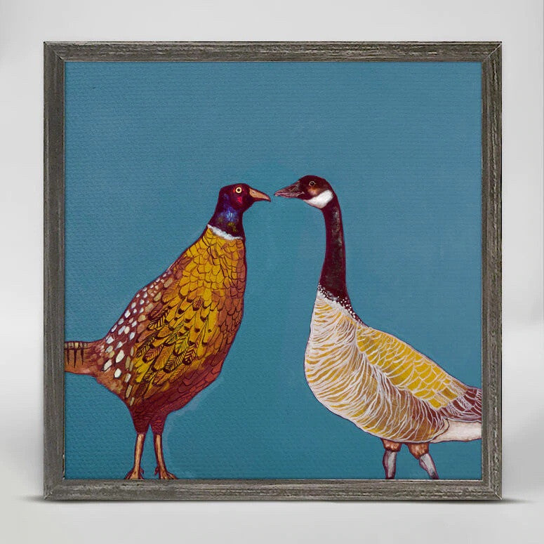 Pheasant & Goose Mini Framed Canvas Print in Blue by Eli Halpin