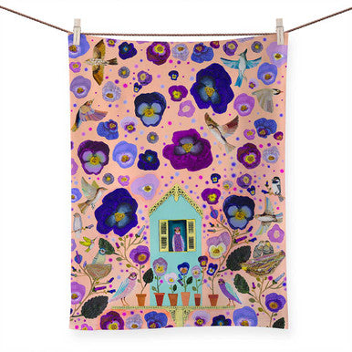 Purple Finches Dish Towels by Eli Halpin