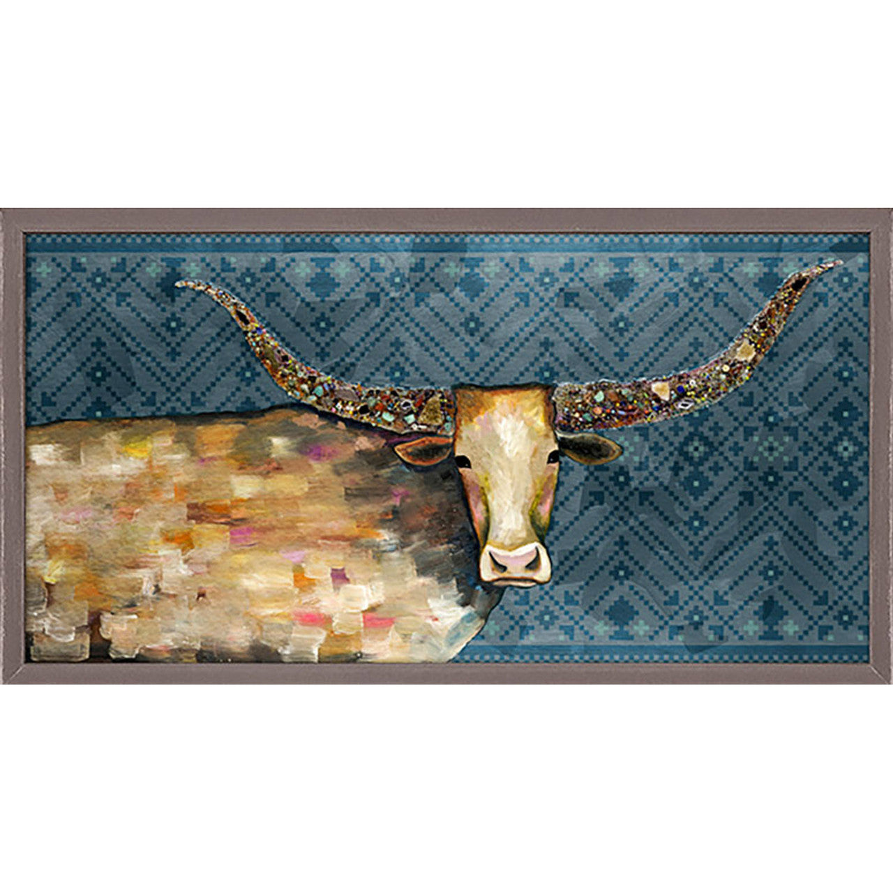 Longhorn Geode Tribal Blue Mini Framed Canvas Print by Eli Halpin