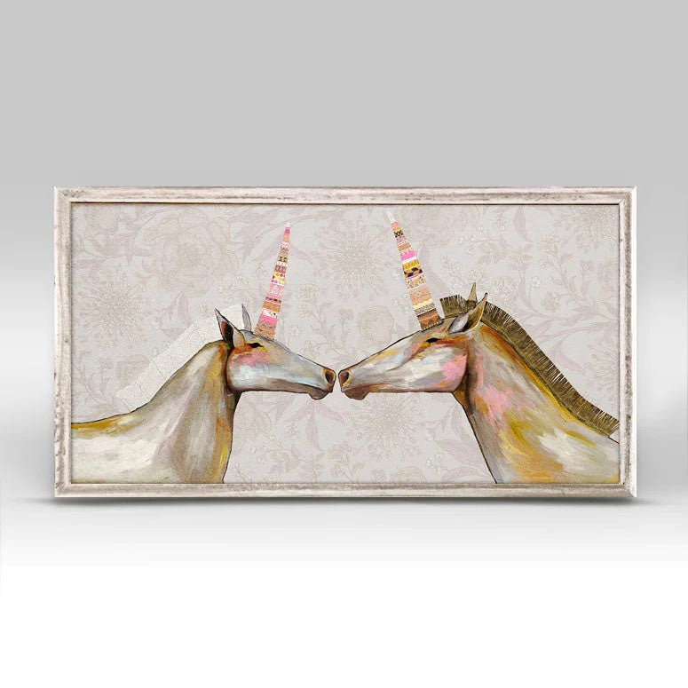 Unicorns With Patterned Horns on Floral Mini Framed Canvas Print by Eli Halpin