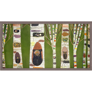 Black Bear Birch Tree Forest in Green Mini Framed Canvas Print in Neutral by Eli Halpin