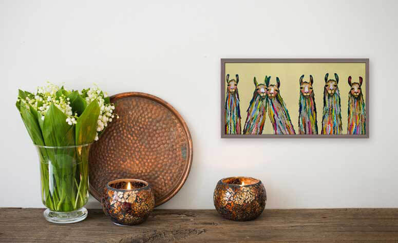 Six Lively Llamas by Eli Halpin - Austin Tx Artist! Mini Framed Canvas Print !
