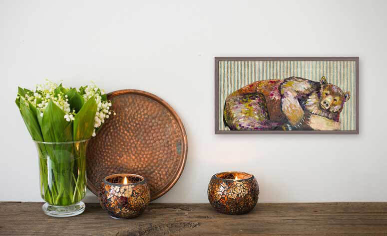 Grizzly Dreams with Gold Stripes Mini Framed Canvas Print by Eli Halpin