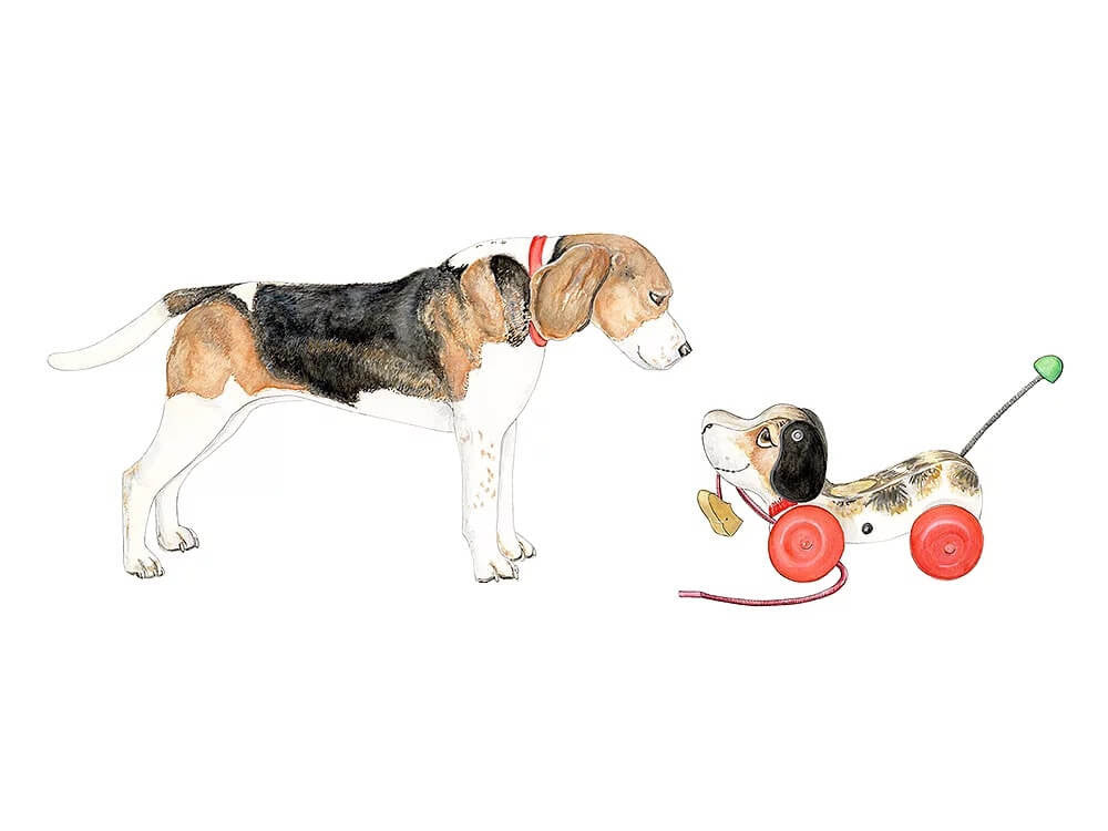 Beagle Meets Beagle Print  by Emily Mercedes + 14" x 11"