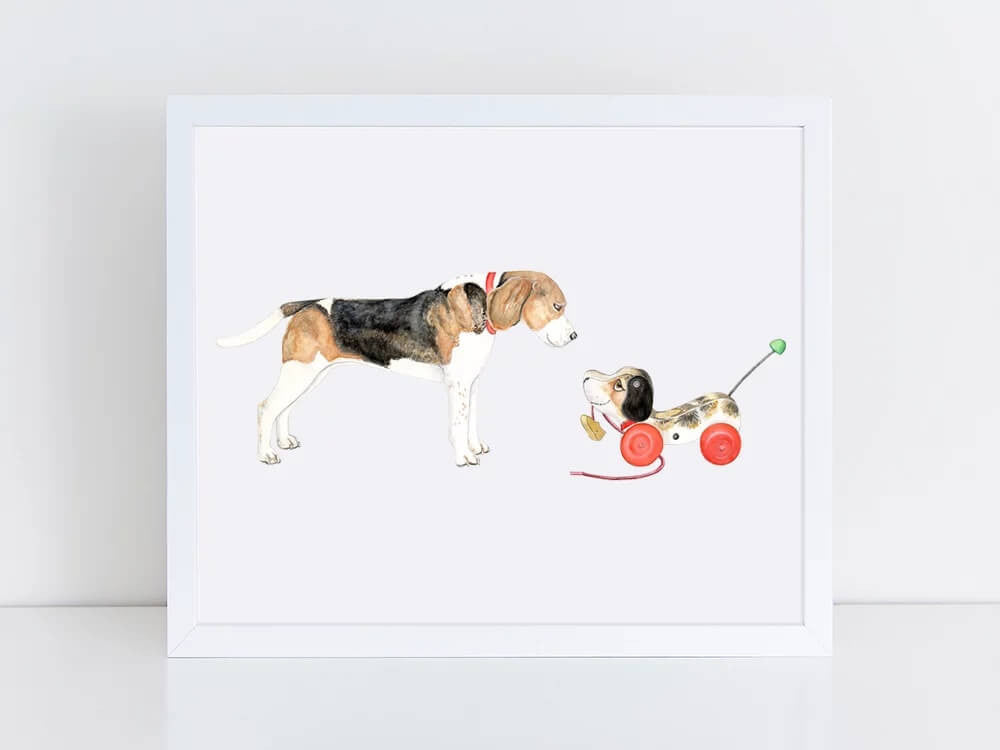 Beagle Meets Beagle Print  by Emily Mercedes + 14" x 11"