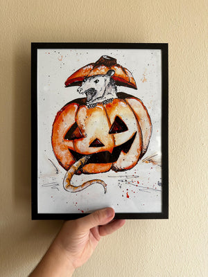 Opossums & Pumpkins Print by Emily Tolipova of Where'd The Wild Things Go