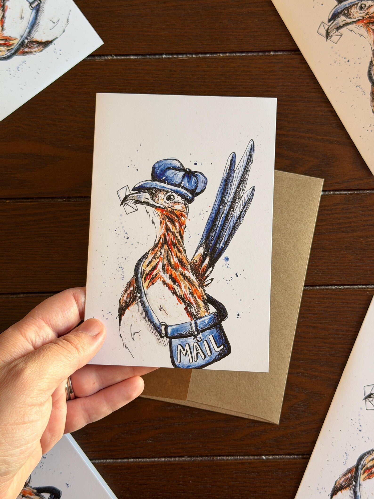 Roadrunner Postman Greeting Card by Emily Tolipova of Where’d The Wild Things Go