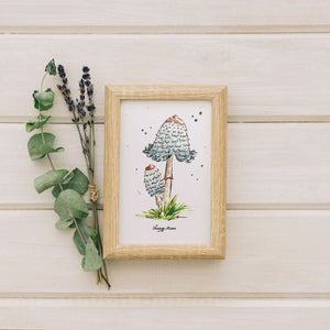 Shaggy Mane Mushroom Mini Print by Emily Tolipova of Where'd The Wild Things Go