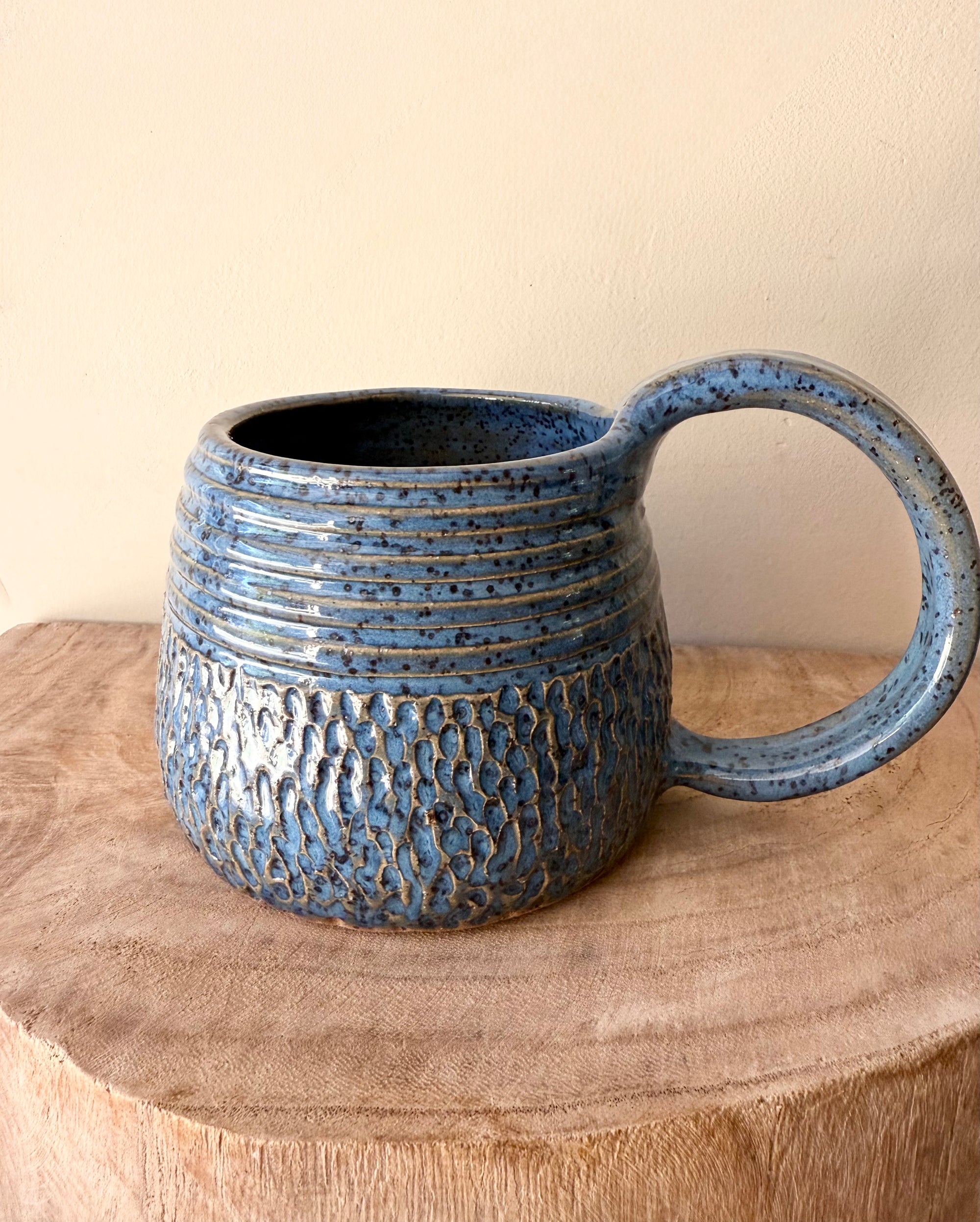 Blue Carved Mug by Fig Tree Pots