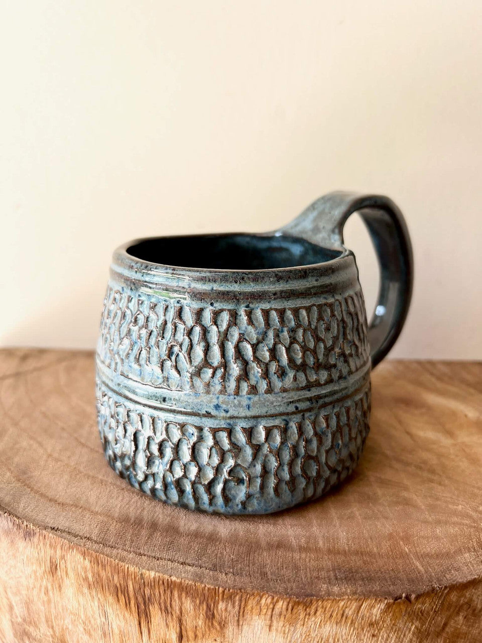 Blue Carved Mug by Fig Tree Pots