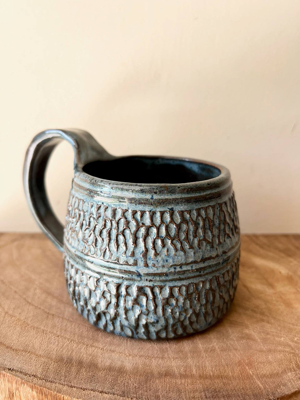 Blue Carved Mug by Fig Tree Pots