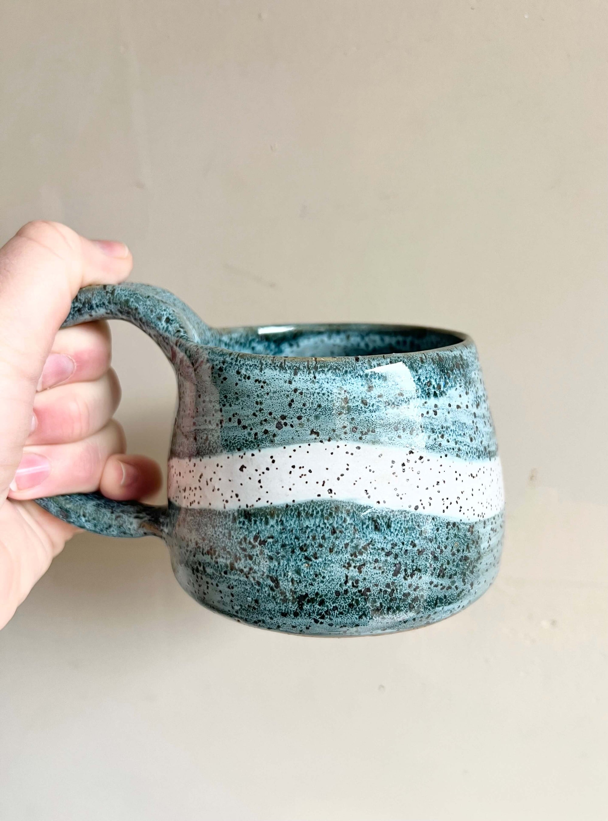 White Striped Moss Mug by Fig Tree Pots