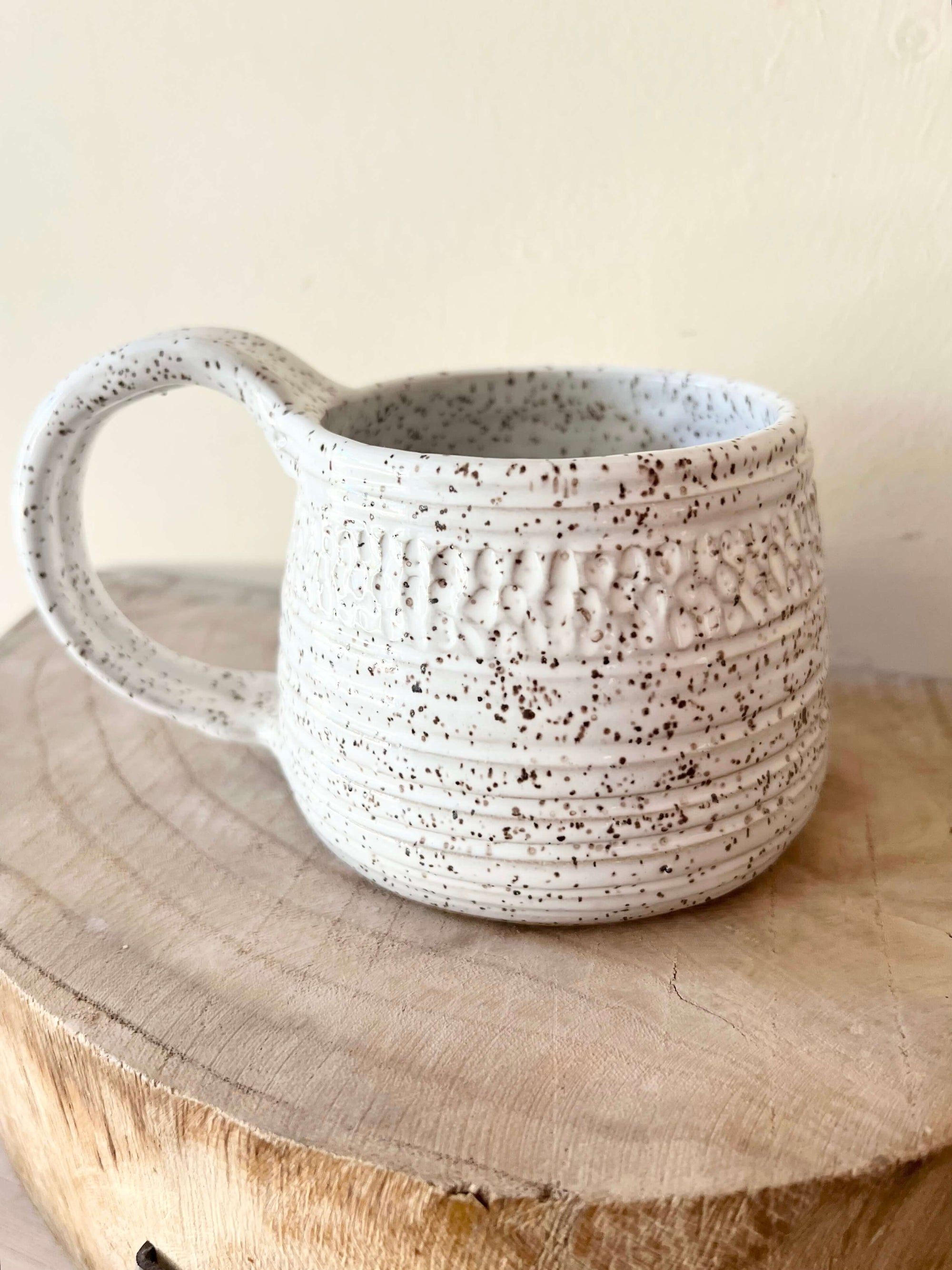 Classic White Carved Mug by Fig Tree Pots