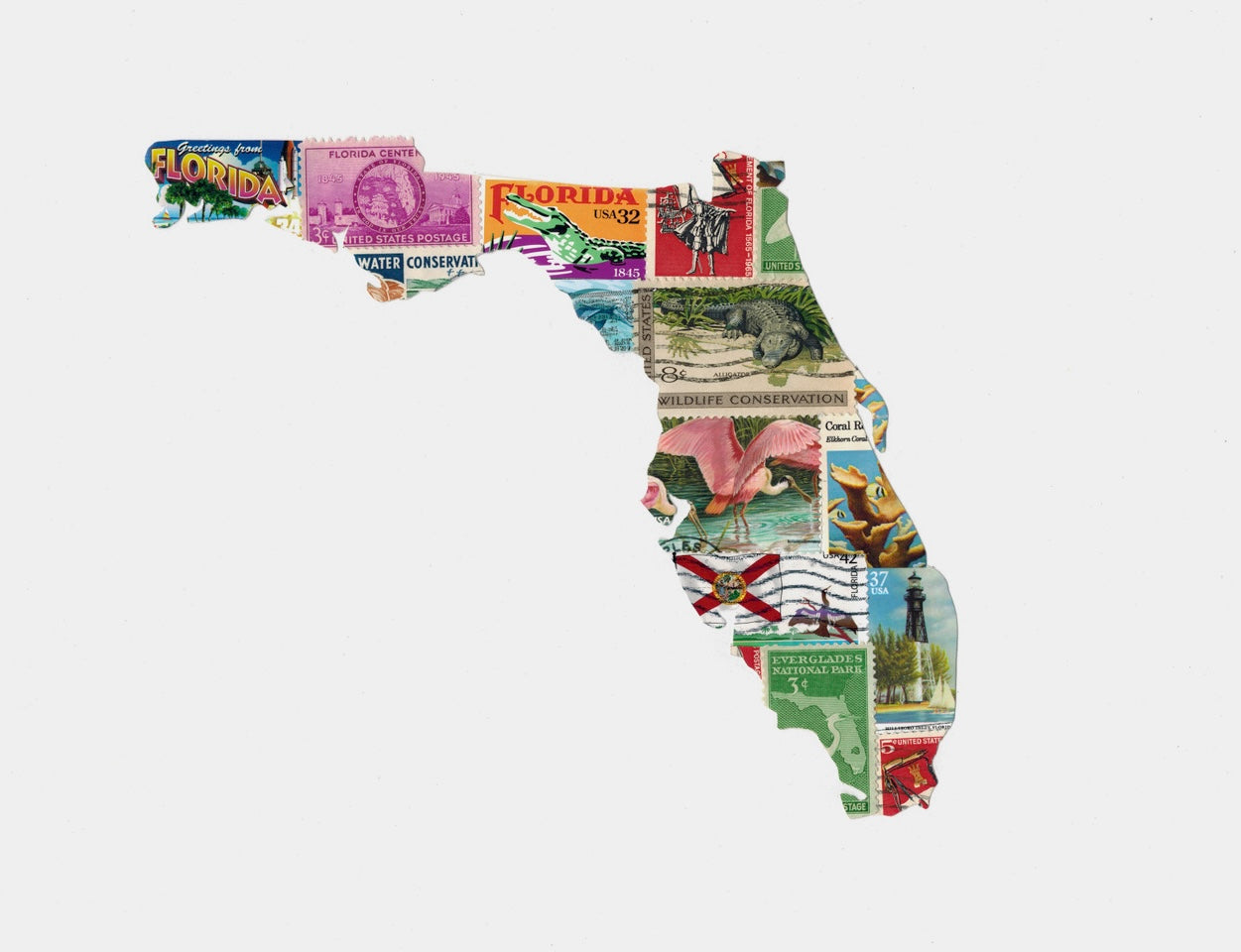 The Sunshine State - Postage Stamp Collage Print + 11"x14" by Katie Conley