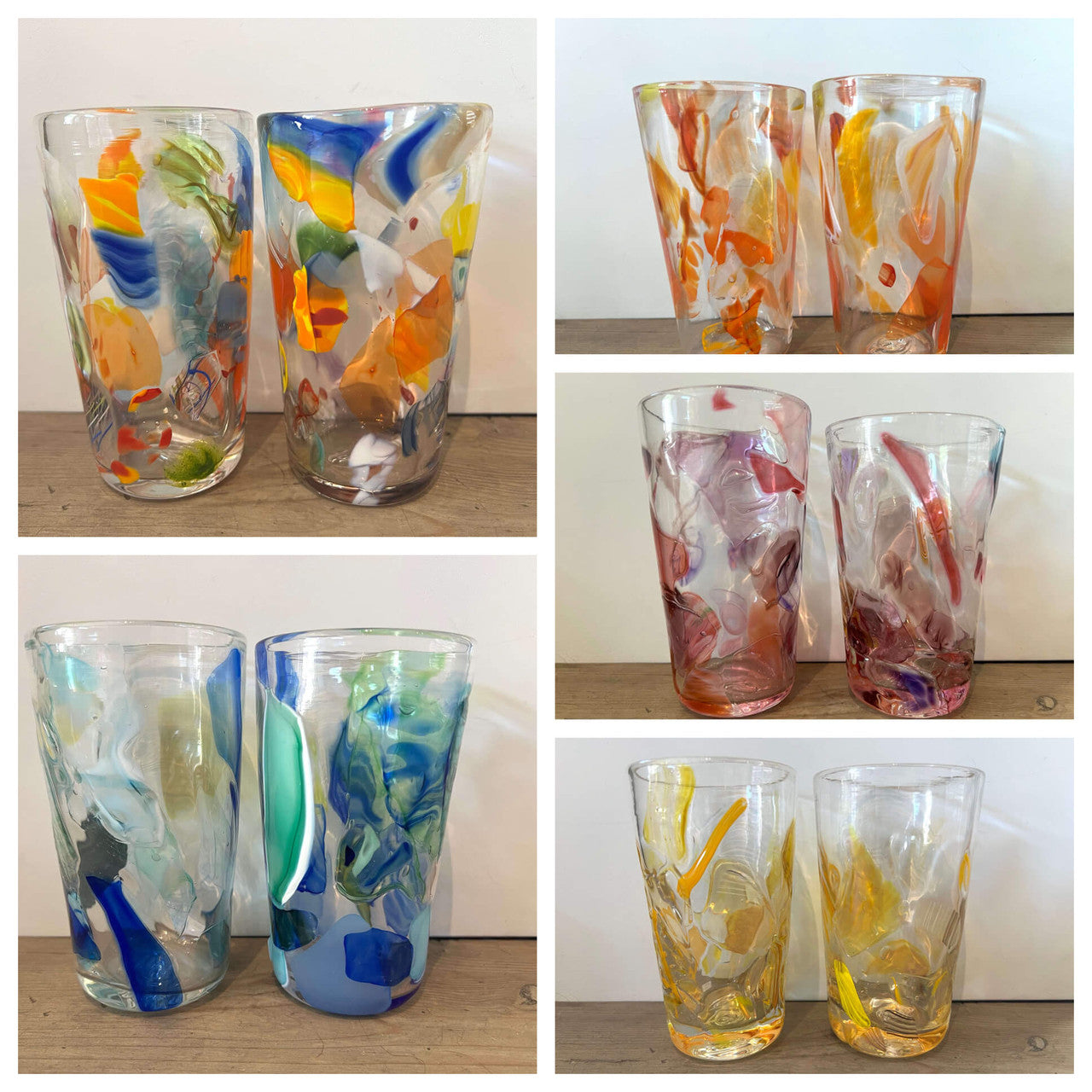 UpCup  by Ghost Pepper Glass
Molten Glass blown & molded
Zero Waste Glass! Upcycled colorful glass shards are thoughtfully arranged into dynamic patterns and hand blown into glassware. UpCups are handmade, each will have slight variances in size and color.