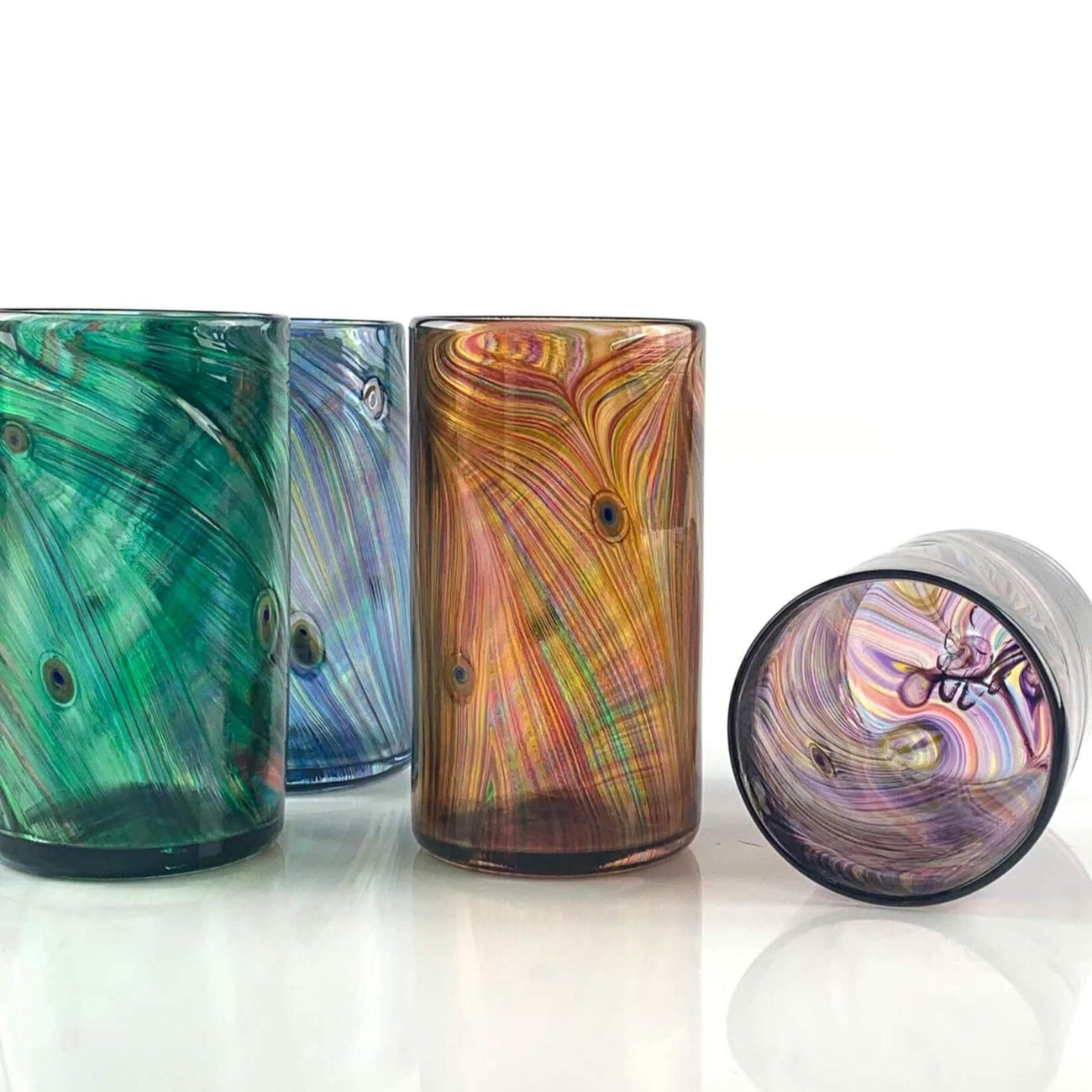 Peacock Feather Glass Cups by Ghost Pepper Glass + Tom Collins
