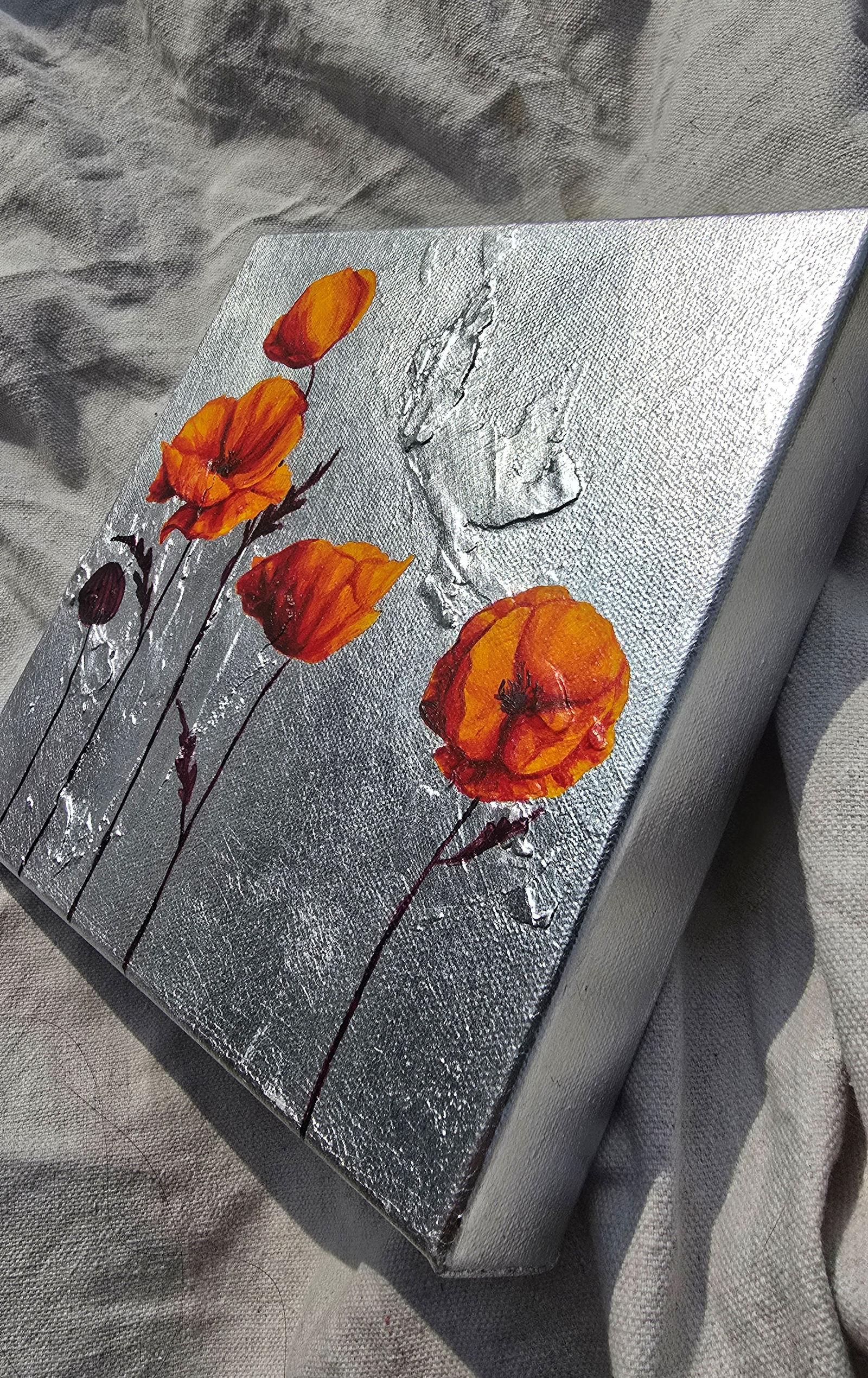 Handful of Orange Poppies in Silver III by Lauren Hua
