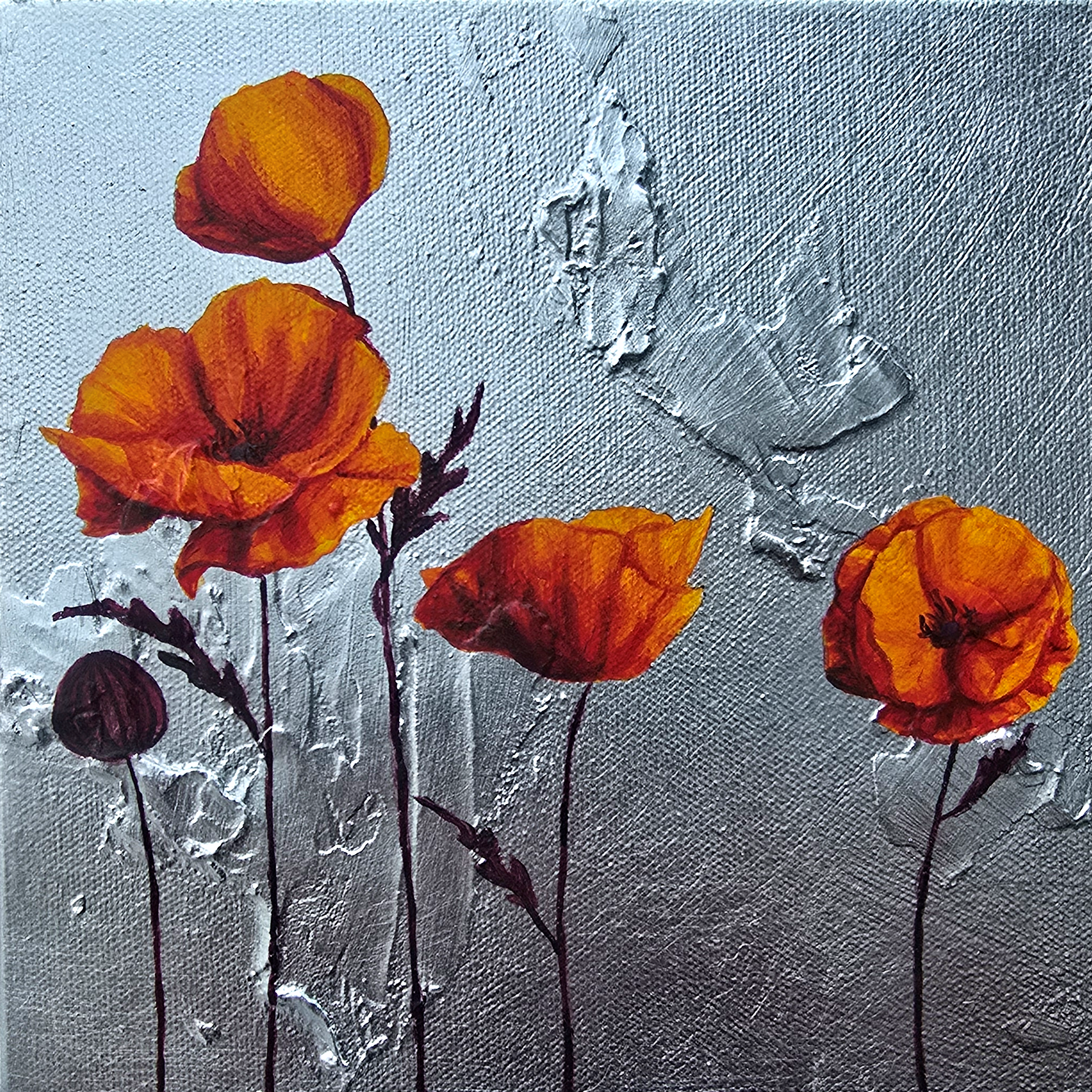 Handful of Orange Poppies in Silver III by Lauren Hua