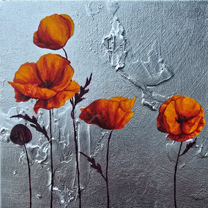 Handful of Orange Poppies in Silver III by Lauren Hua