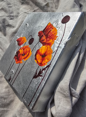 Handful of Orange Poppies in Silver IV by Lauren Hua