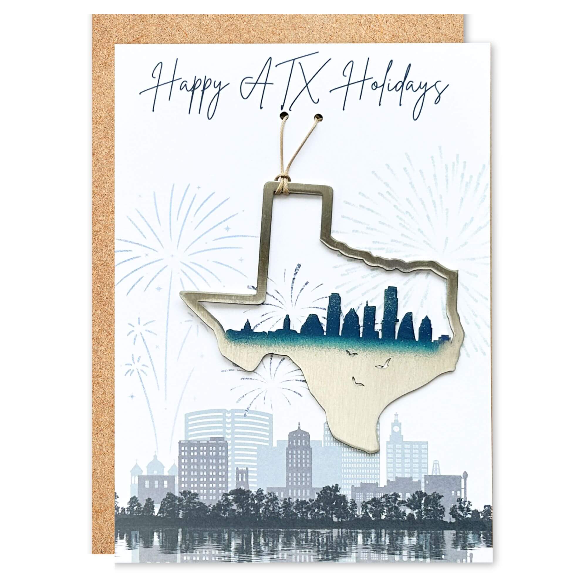 Happy ATX Holidays Card and Austin Skyline Ornament by Authenticaa